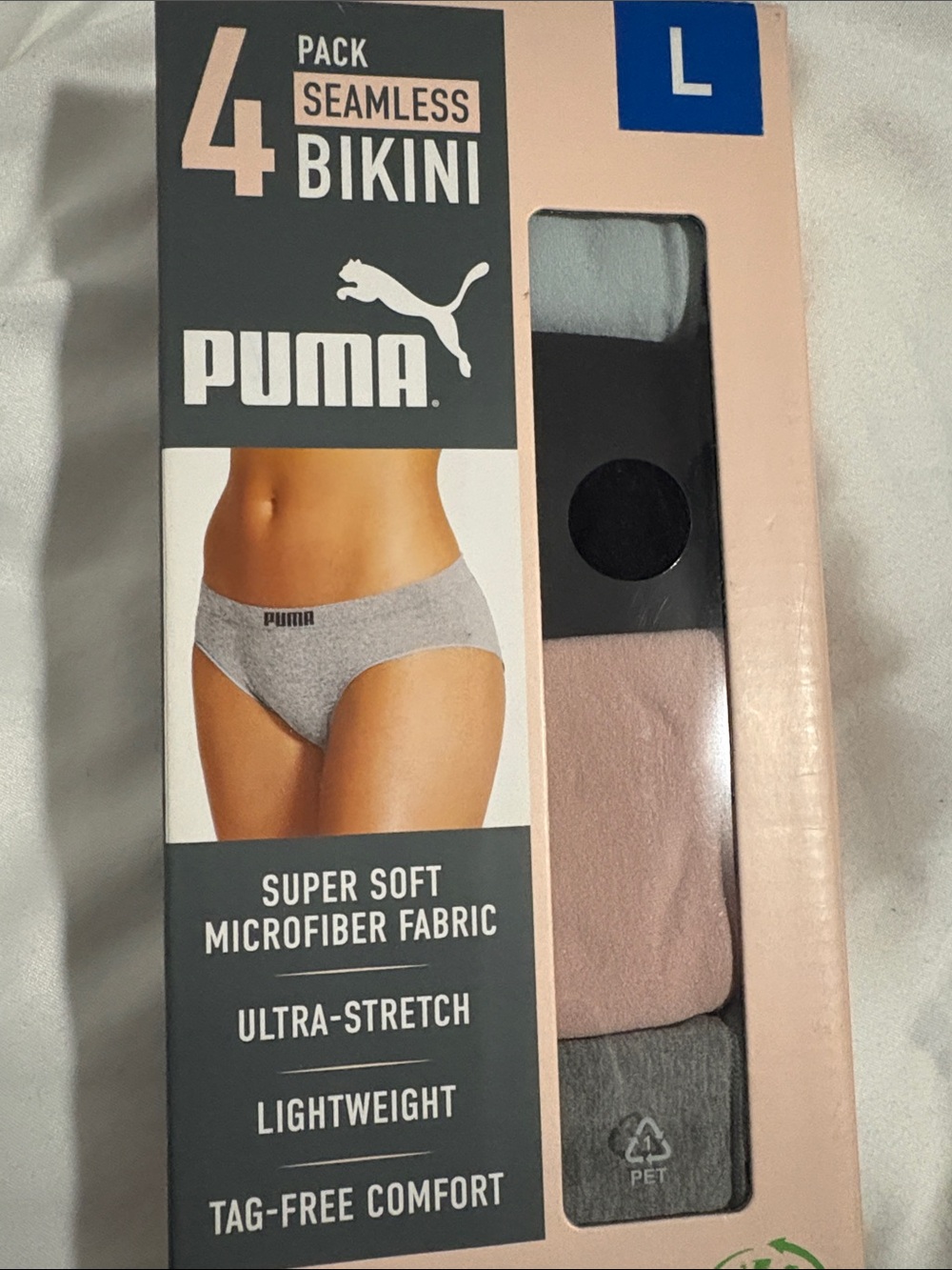 Puma 4-Pack Seamless Bikini Underwear - Gray, Black, Pink, Light Blue